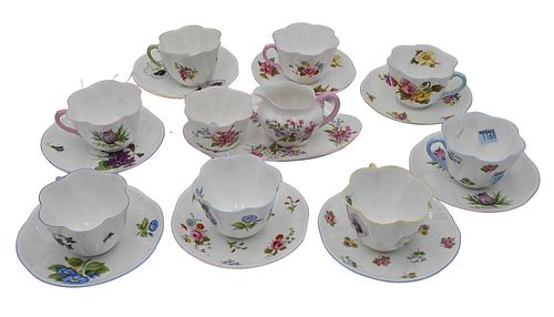 Shelley Porcelain Group, to include eight cups and saucers, along with a three piece set.
