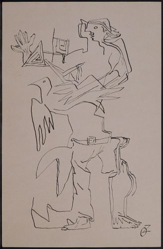 Ossip Zadkine, Manner of/ Attributed: Man with a Bird