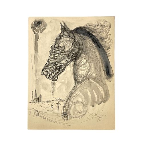 Salvador Dali 1966 Horse Ink & Watercolor On Paper