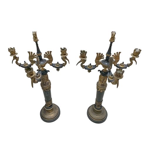 Pr 19th C French Egyptian Revival Bronze Candelabr