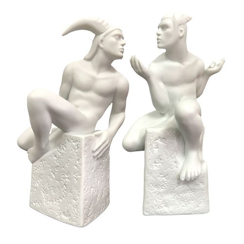 2 Royal Copenhagen White Zodiac Sculptures w/Box