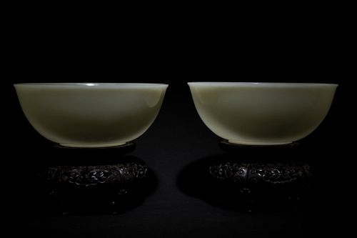 Qing Qianlong: A Pair of White Wade Bowls