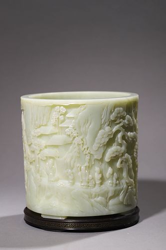 Qianlong Period of the Qing Dynasty: A Large Carved Jade Brushpot
