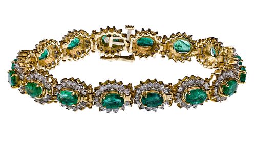 14k Yellow Gold, Emerald and Diamond Bracelet