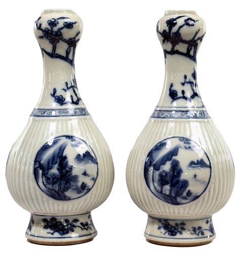 Chinese Blue and White Porcelain Garlic Mouth Vases