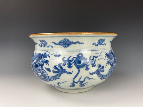 Chinese Blue and White Dragon Porcelain Censer