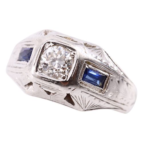 Art Deco Diamond, Sapphires & 18k Gold Ring