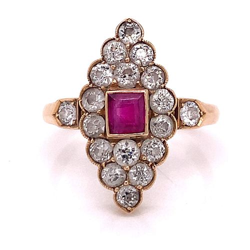 Victorian 18K  Gold Ruby & Diamond Ring