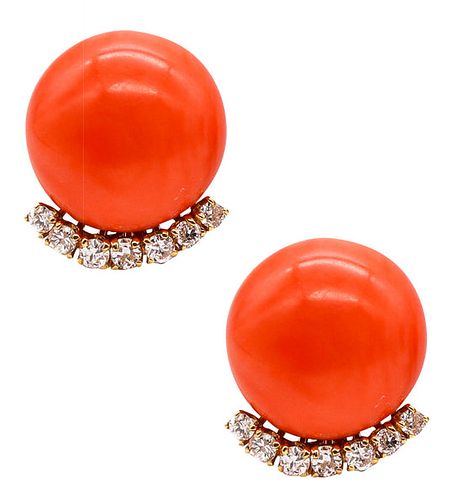 Clip Earrings in 18k gold with 37.88 Cts in Diamonds & Coral