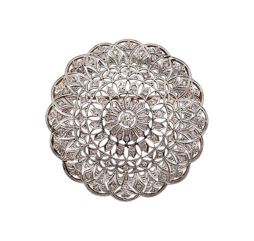 Edwardian Pendant Brooch in 18k Gold & Platinum with 2.10 Cts Diamonds