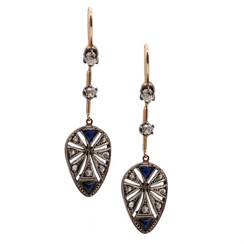 Diamonds, Sapphires & 18k Gold Dangling Earrings