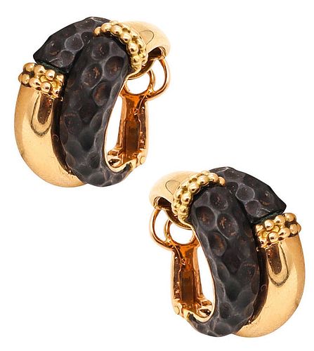 Boucheron Clip Earrings in 18k Gold with Patinated Airain