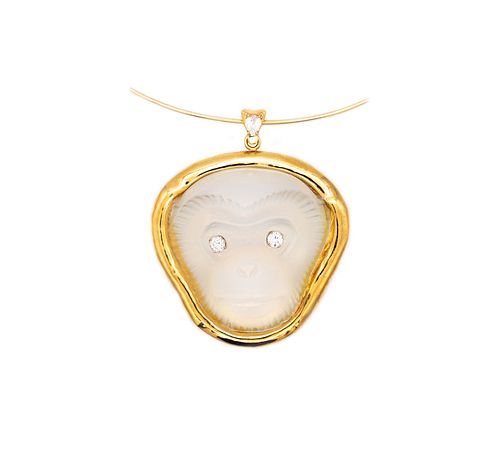 Sabino Opalescent glass monkey pendant in 18k Gold & Diamonds