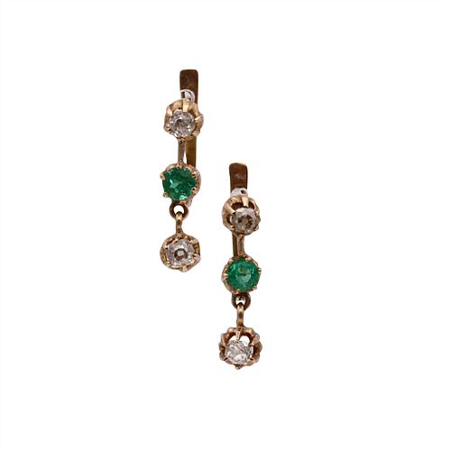 Diamonds & Emeralds Drop Earrings in 18k Gold