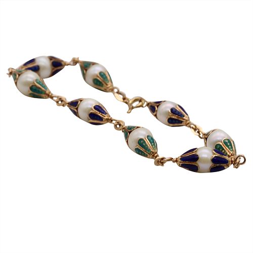 Pearls, Enamel & 18k gold Bracelet