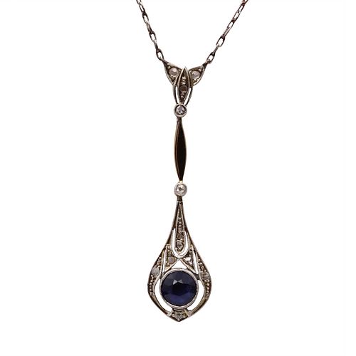 Diamonds, Sapphire, 18k & Platinum Deco Necklace