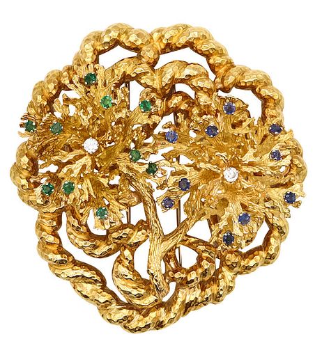 David Webb Pendant brooch in 18k Gold with Gemstones