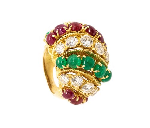 Tutti-Frutti Ring with 13.35 Ctw in Diamonds rubies & emeralds