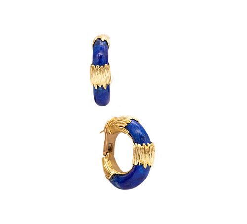 Kutchinsky 18k gold hoop Earrings with blue lapis lazuli