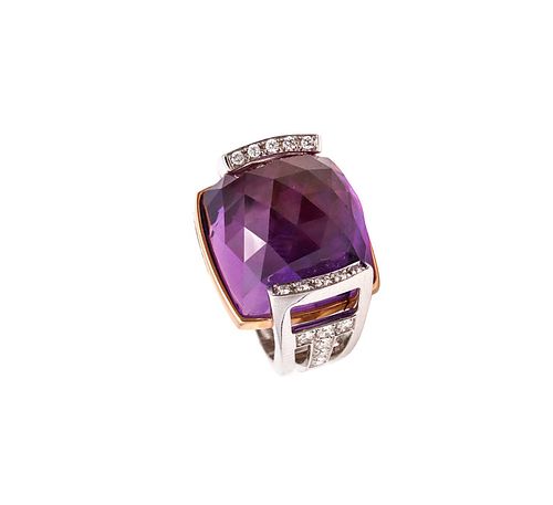 Salavetti cockail Ring in 18k gold with 23.51 Ctw Diamonds & Amethyst