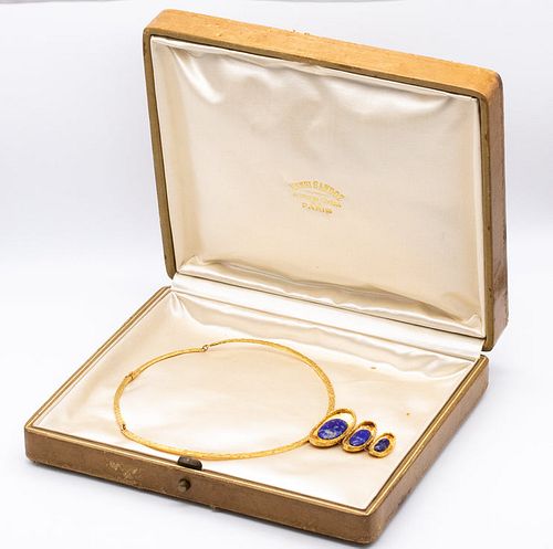 Henri Sandoz  retro necklace in 18k Gold with 22.45 Cts sodalite