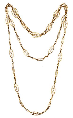 French Art Deco chained Sautoir in solid 18k gold