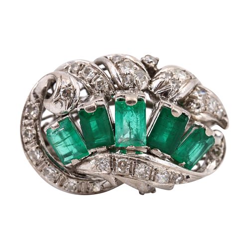Art Deco platinum, Emeralds & Diamonds cocktail Ring