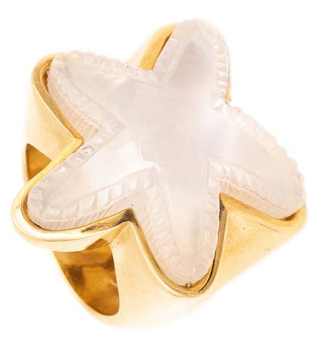 Valentin Magro 18k Gold cockail Ring with 28 cts of rock quartz starfish