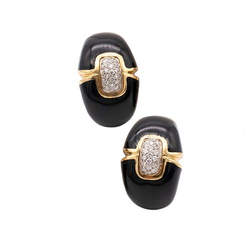 Roberto Legnazzi 18k gold Earrings with enamel & 1.16 Ctw Diamonds