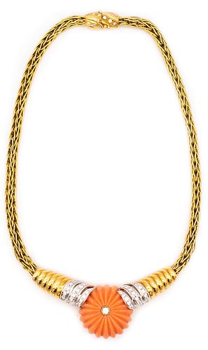 Spritzer & Furhmann 18k Gold necklace with 3.10 Ctw Diamonds & coral