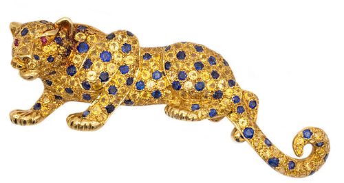 Jean Vitau panther brooch in 18k gold with Sapphires