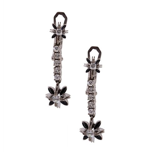 Art Deco Drop Earrings with Diamonds & Enamel
