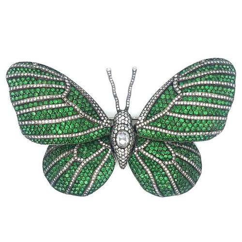 Diamond & Tsavorite Garnet 18k gold  Butterfly Pin