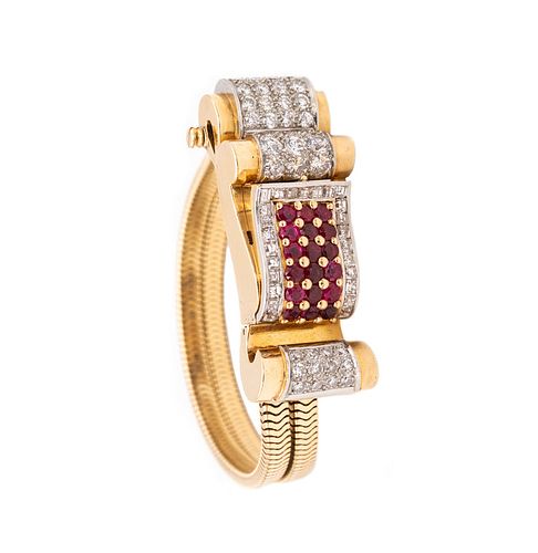 Art-Deco Bracelet wristwatch in 18k Gold with 9.66 Ctw of Diamonds & Rubies