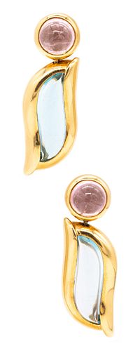 Seidengang 18k Earrings gold with 28 cts aquamarine & Tourmaline