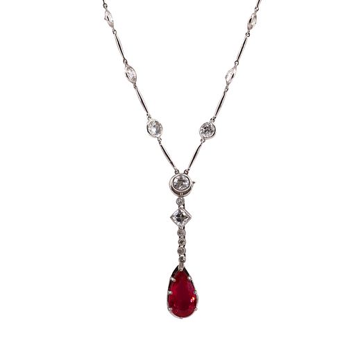 5.25ctw Diamonds by the Yard and Rubellite Platinum Necklace