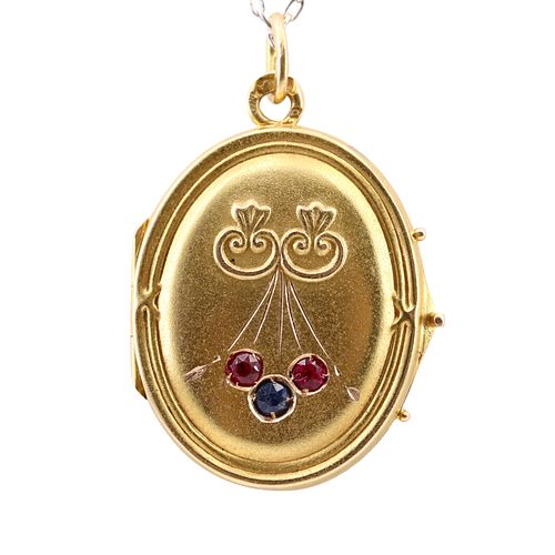 Antique Rubies & Sapphires 14k Gold Locket Pendant