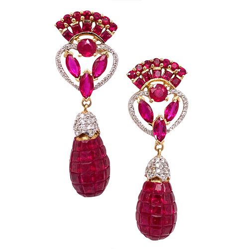18K  Gold Ruby and Diamond Chandelier Earrings