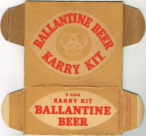 1955 Ballantine Beer (3 12oz cans) Three Pack Can Carrier Six-pack Holder Newark, New Jersey