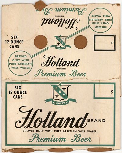 1960 Holland Premium Beer (12oz cans) Six Pack Can Carrier Hammonton, New Jersey