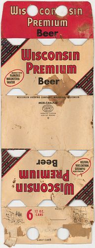 1960 Wisconsin Premium Beer (12oz cans) Six Pack Carrier La Crosse, Wisconsin