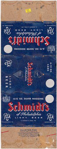 1952 Schmidt's of Philadelphia Light Beer (12oz cans) Six Pack Carrier Norristown, Pennsylvania