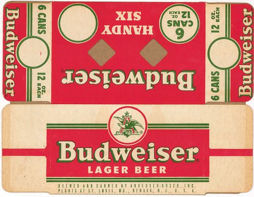 1956 Budweiser Lager Beer Six Pack Can Carrier Saint Louis, Missouri
