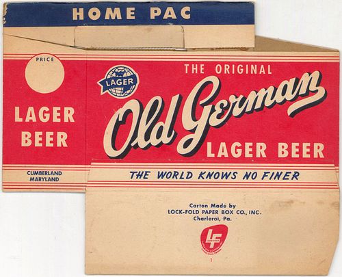 1955 Old German Lager Beer Six Pack Bottle Carrier Six-pack Holder Cumberland, Maryland