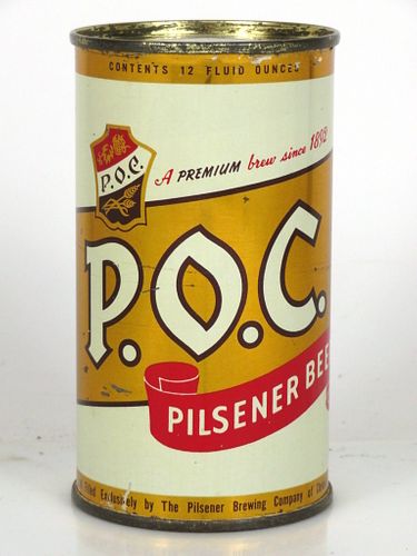 1955 P.O.C. Pilsener Beer 12oz Flat Top Can 116-13 Cleveland, Ohio