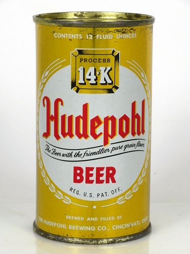 1957 Hudepohl Beer 12oz Flat Top Can 84-15 Cincinnati, Ohio