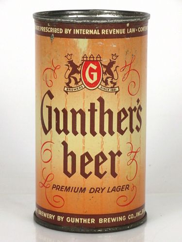 1958 Gunther's Beer 12oz Flat Top Can 78-22 Baltimore, Maryland