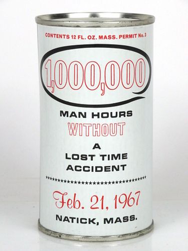 1967 Black Label 1 000 000 Man Hours 12oz Tab Top Can T206-07 Natick, Massachusetts