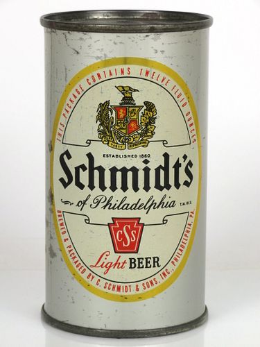 1952 Schmidt's Light Beer 12oz Flat Top Can 131-29.2 Philadelphia, Pennsylvania