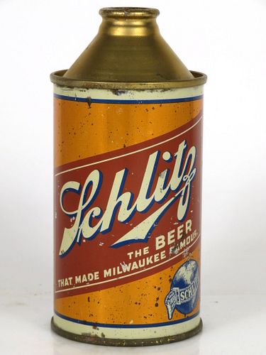 1939 Schlitz Beer 12oz Cone Top Can 183-28.1 Milwaukee, Wisconsin